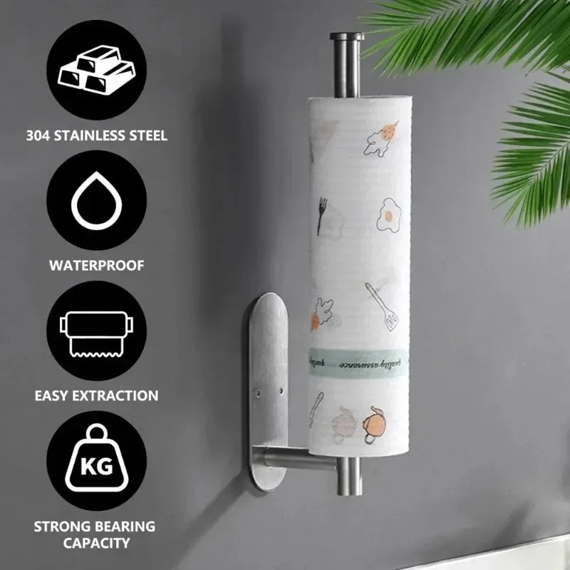 Extended Storage Shelf Stainless Steel Paper Towel Holder, Self-adhesive Kitchen, Paper Roll Holder, Bathroom, Non-punched