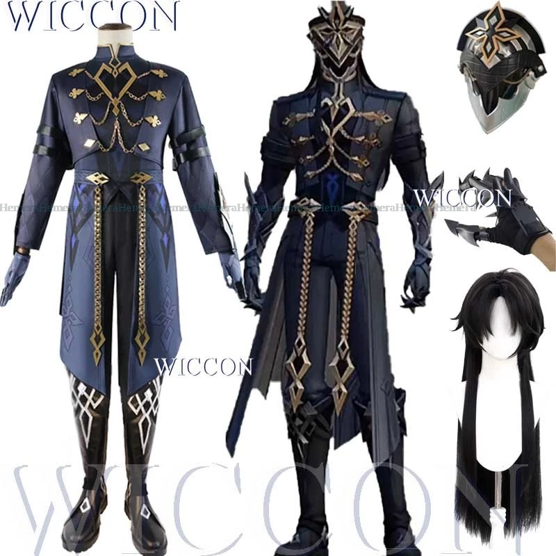 Genshin Impact Fatui The Captain Cosplay Costume Il Capitano Wig Outfit Boots Cpae Mask Halloween Party Roleplay Mens Suit