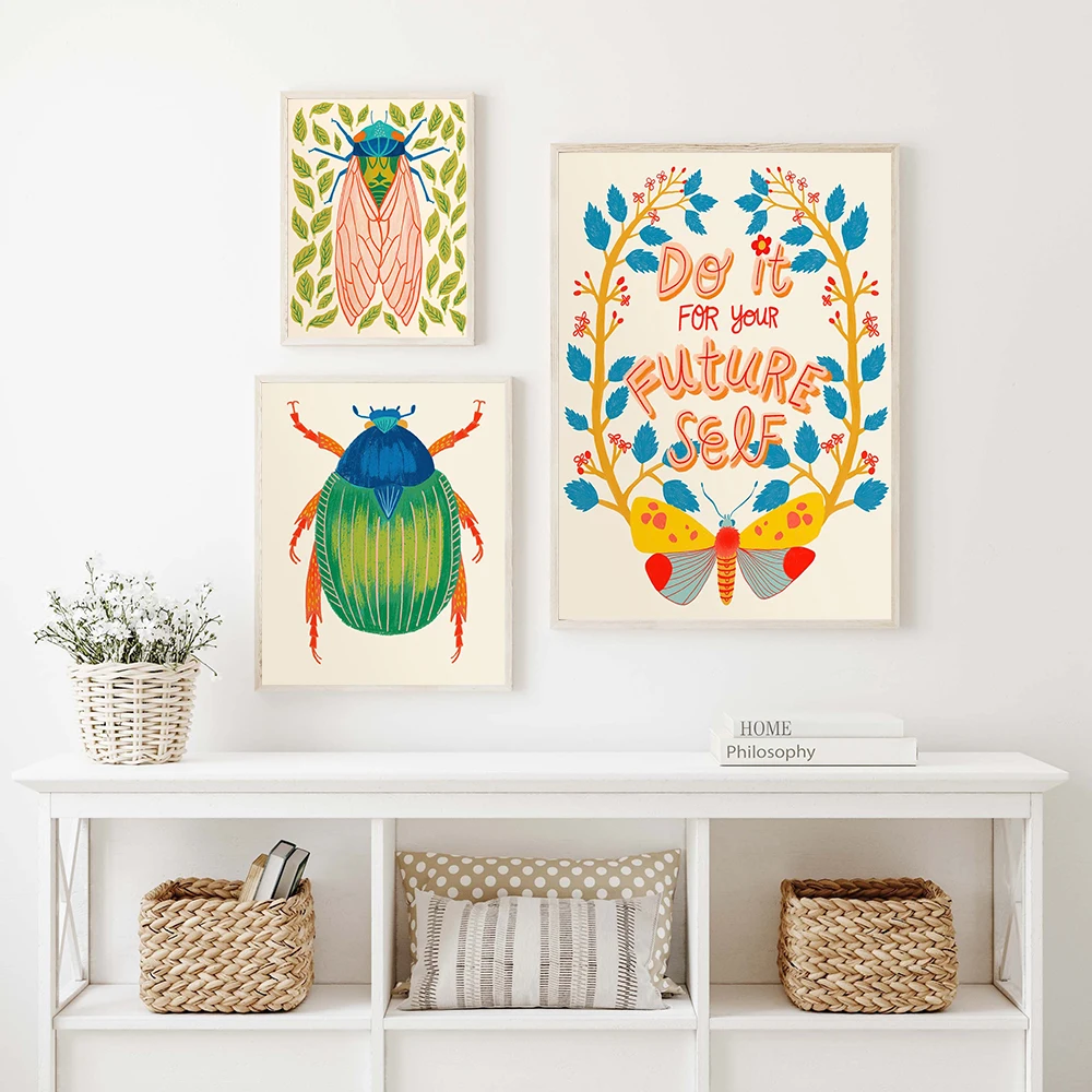Do it for Your Future Print Positive Words Quotes Wall Art Colorful Butterfly Bug Poster Nature Home Office Decor Friend Gifts