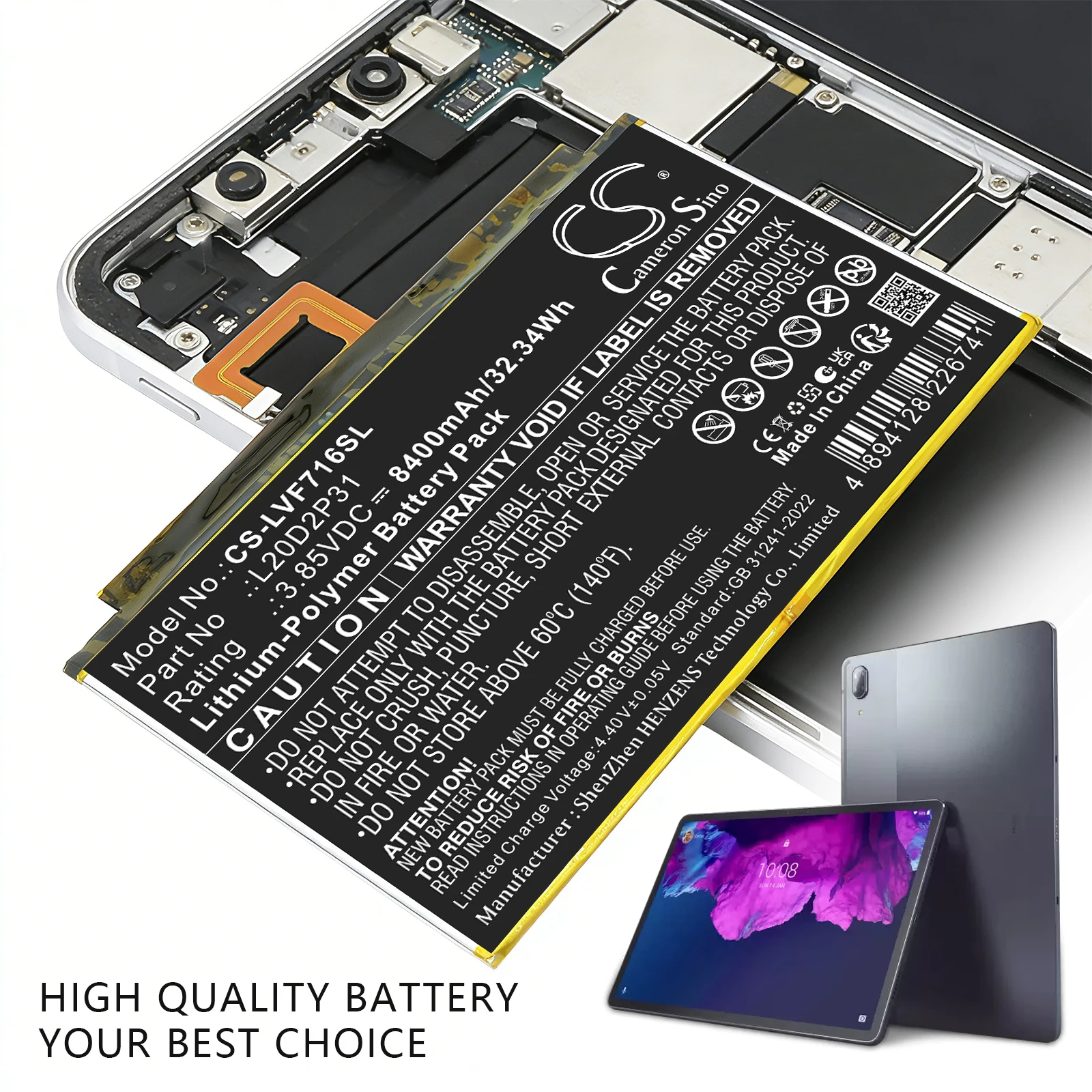 

Cameron Sino 3.85V 8400mAh Tablet Battery L20B2P31 L20C2P31 L20D2P31 L20L2P31 L20M2P31 for Lenovo Pad Pro 2021 TB-J706F TB-J716F