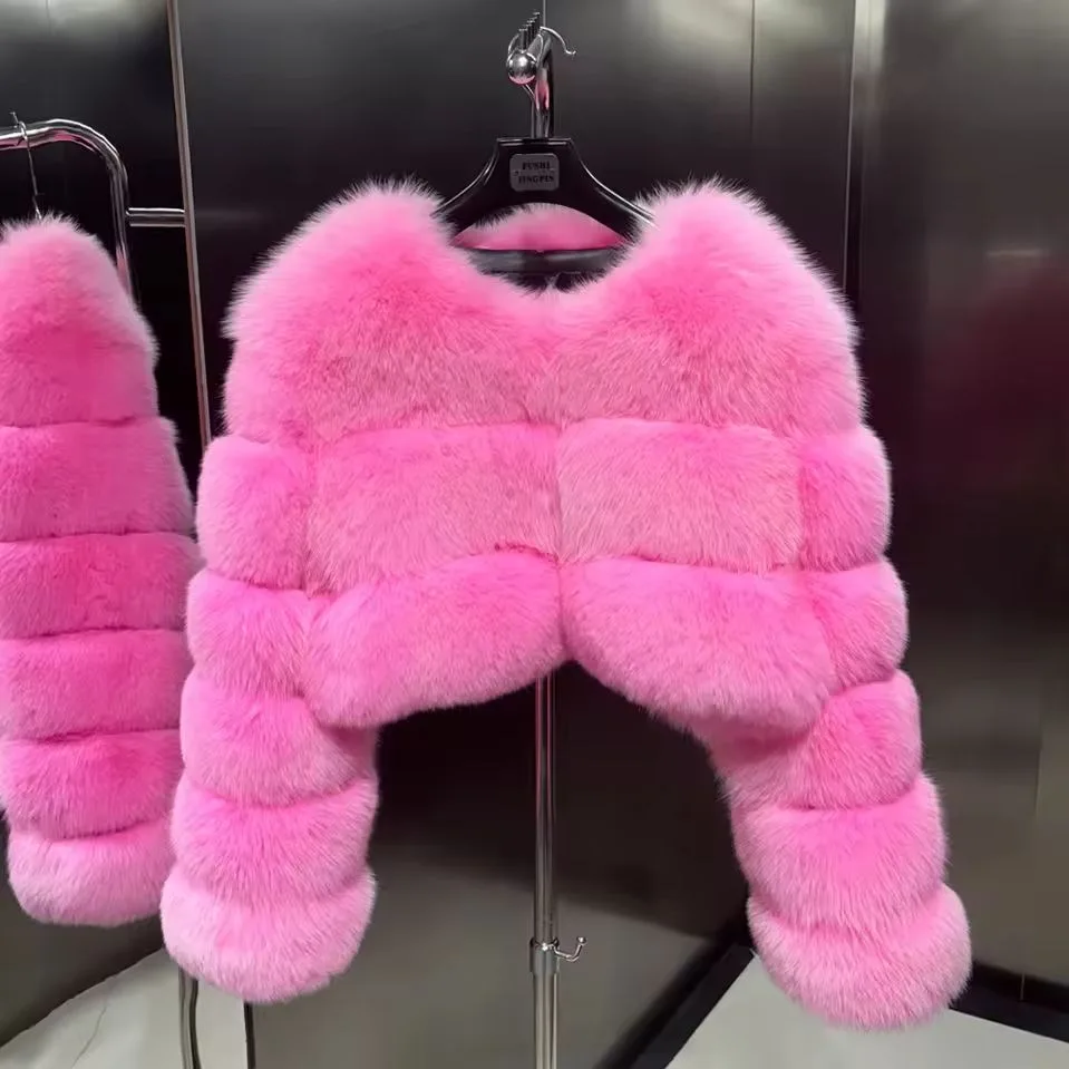 Women Faux Fox Fur Coat Solid Short Jacket V Neck Solid Long Sleeve Thick Warm Fur Office Lady Elegant Casual 2026 Autumn Winter