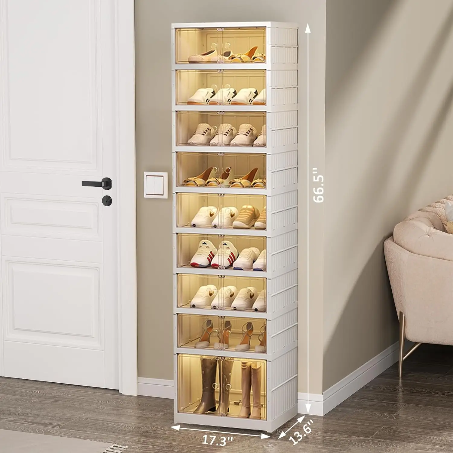 Shoe Rack Storage Rack for Wardrobe Entrance 9 Layers - 18 Pairs Foldable Sneaker Storage Shoes with Door Foldable with Cover