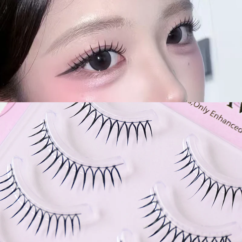 5 Paar Kpop Girl Group Wimpern, volle Streifen-Wimpern, schwarz/transparentes Band, Manga-Wimpern, natürlicher Look, koreanisches Make-up