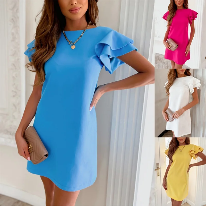 

Y2K Clothes Easy Chic Ruffle Sleeve Dress Shift Silhouette Flattering Fit, Perfect for Brunch Dates Office Days Weekend Vibes