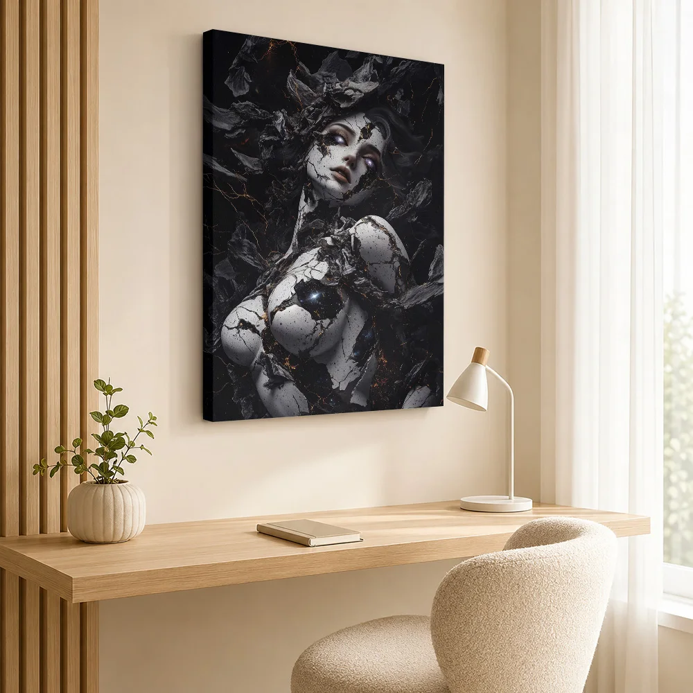 Cracked Cosmic Woman Canvas Painting Poster Custom Photo Dark Anime Wall Art for Game Room Dorm Decoration Gift for Collectors