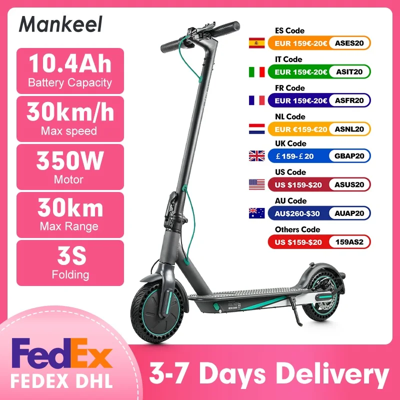 

350W Electric Scooter 30KM Range up to 30KM/H 36V 10.4Ah Battery With App Foldable 8.5 inch Honeycomb Tire Escooter for Adults