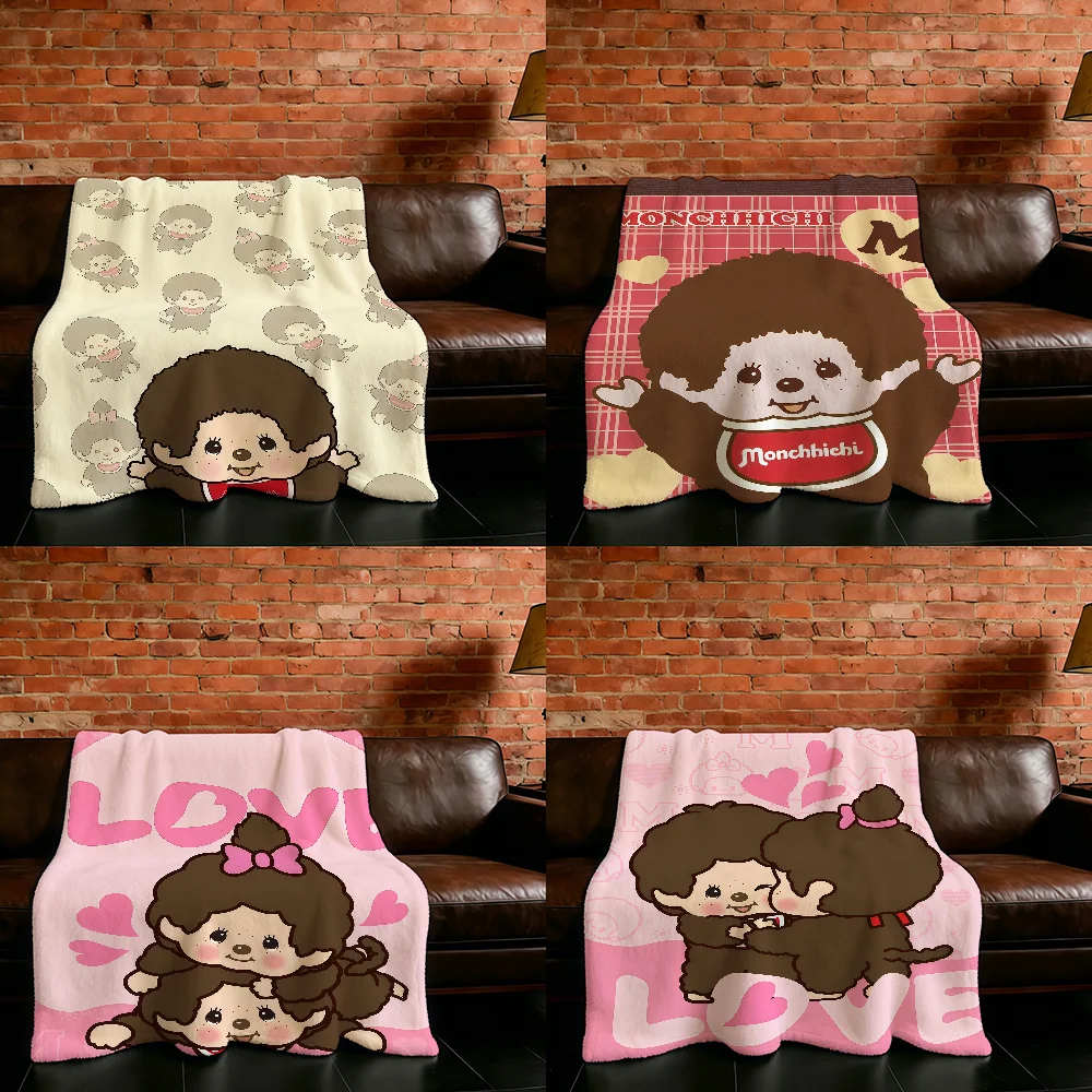 M-Monchhichi-ES Cute Cartoon Blanket Flannel Warm Soft Throw Blanket For Room Sofa Childish Birthday Gifts