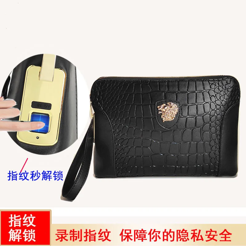Large Capacity Clip Bag Genuine Messenger Luxury Brand Men Bag Handheld Smart Fingerprint Unlock Business Large Capacity Clutch