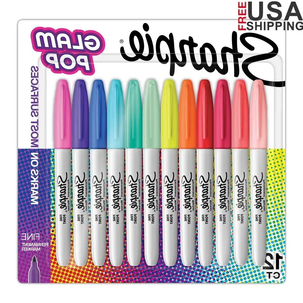 

Glam Pop Permanent Markers Fine Point 12 Count Assorted Colors Quick Dry Waterproof Artist School Supply Ideal Crafts Drawing