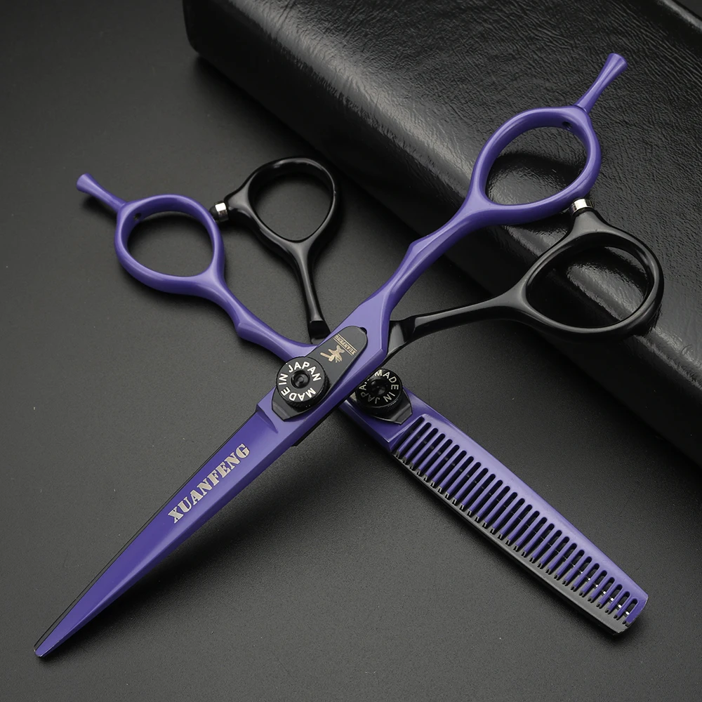 Spring clip screw double color hair scissors 6 inch 9cr18 steel barber cutting scissors and thinning scissors