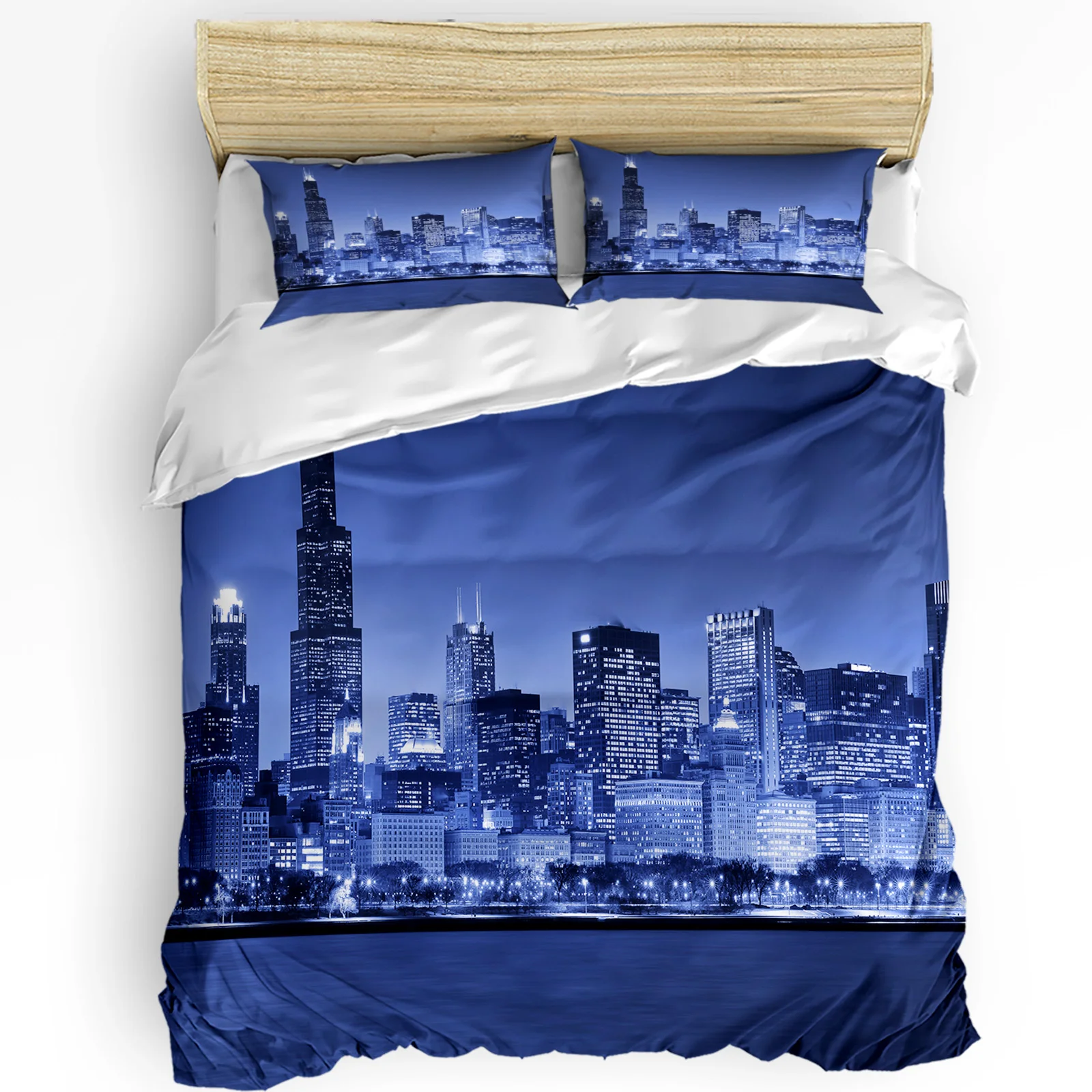 3pcs Bedding Set Chicago Nightscape Home Textile Duvet Cover Pillow Case Boy Kid Teen Girl Bedding Covers Set