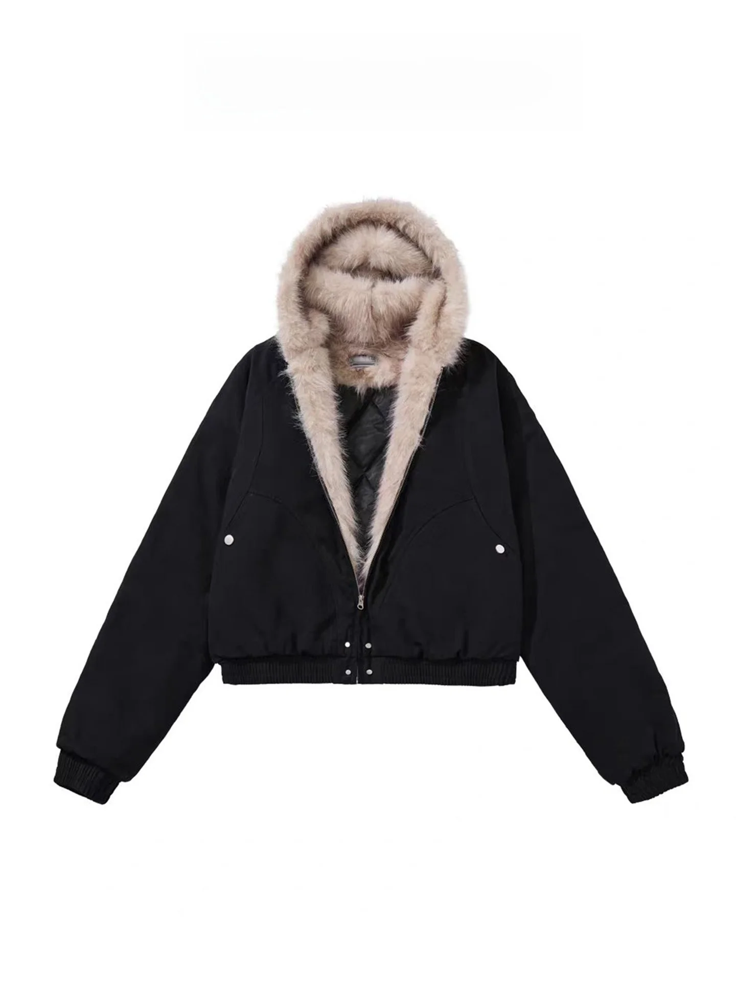 

Ретро-куртка в американском стиле для женщин: хлопковая, с меховым воротником, утепленная, с капюшоном, зимняя теплая повседневная верхняя одежда