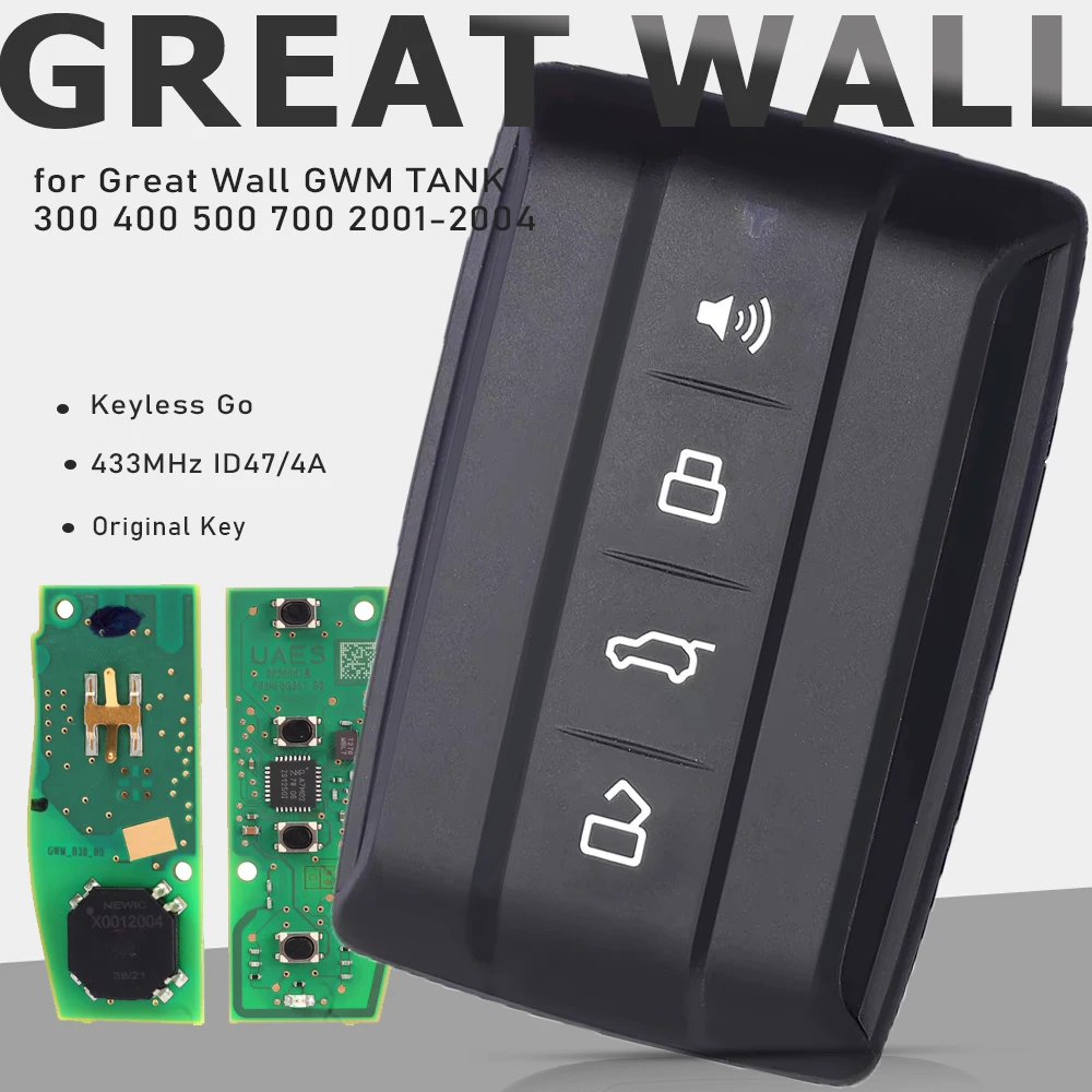 KEYECU للجدار العظيم GWM TANK 300 400 500 700 2001-2004 الأصلي 433Mhz 4A / HITAG3 ID47 بدون مفتاح الذهاب السيارات الذكية مفتاح بعيد فوب #1