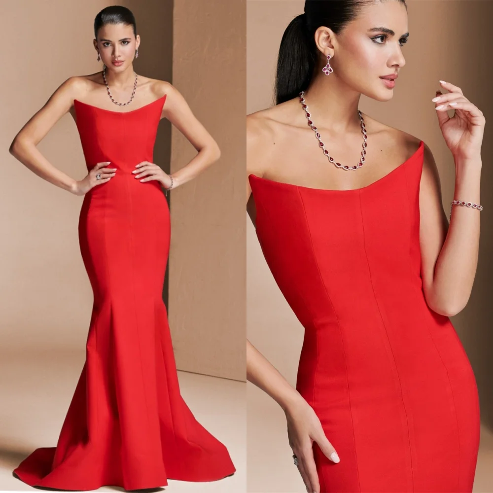 

Customized Mermaid Simple Red Jersey Evening Dresses Exquisite Sleeveless Homecoming Dresses Luxury Special Occasion Gowns
