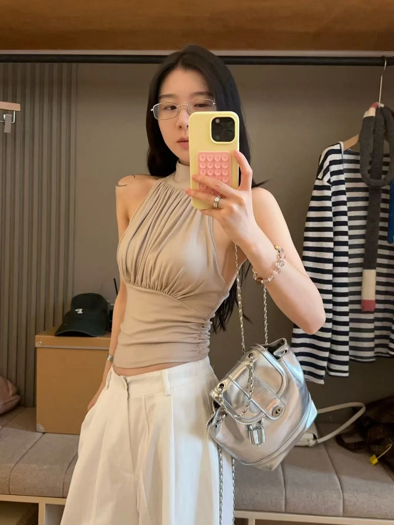 Soft Pure Desire Vest Top Drawstring Gown Design Backless Comfortable Chest Pad Built-in Summer Regular Thickness Casual Wear