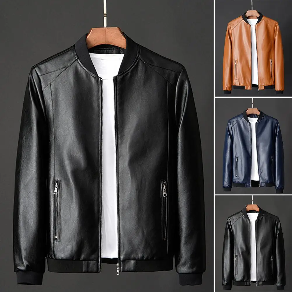 Autumn New Men Leather Coat Korean Fashion Leather Sheepskin Men Leather Jacket Trend Casual Fit Slim Baseball Clothes