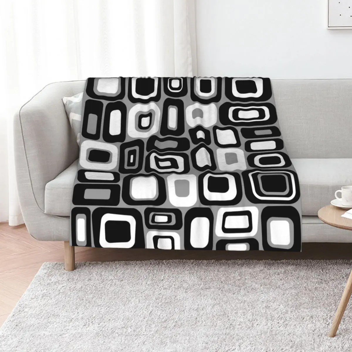 Gray, Black and White Modern Retro Geometric Mid Century Design Throw Blanket Summer Quilt bed plaid Tourist Blankets