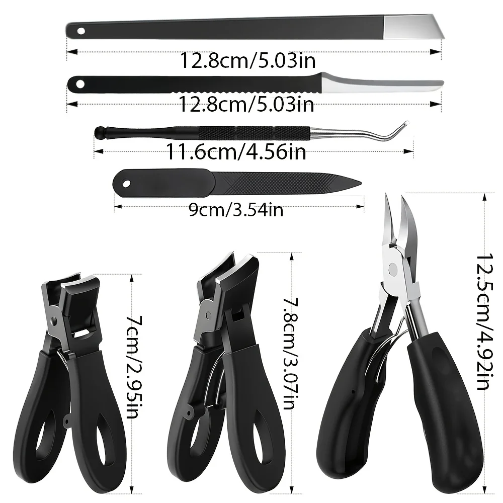 7pcs Thick Nail Clipper Set,Foot Care Knife,Nail Clippers,Arc-Shaped Oblique Mouth,Wide Opening,Splash-Proof Perfect for Adults