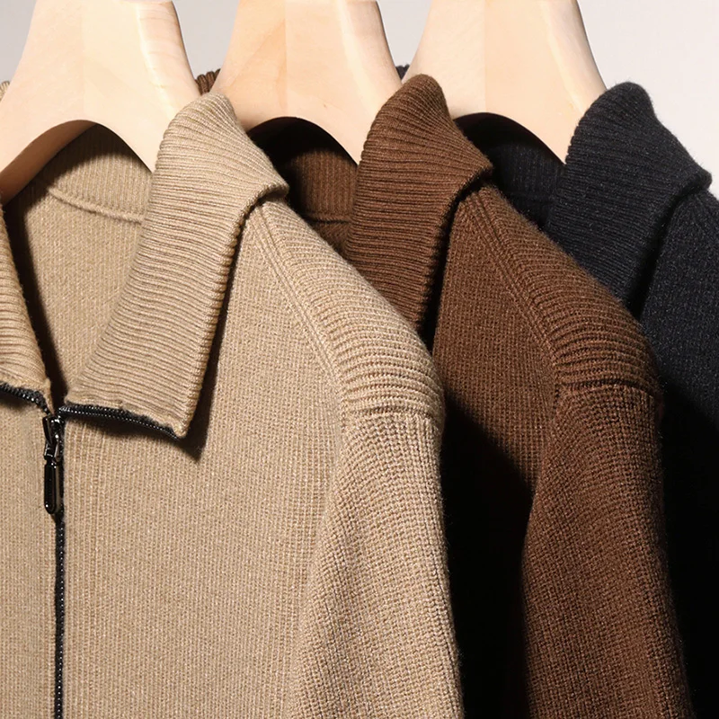 Zipper Product Quality Guaranteed Warm Autumn and Winter Cardigan Men's Daily Commute Sweater High Neck.Striped Knit Sweater