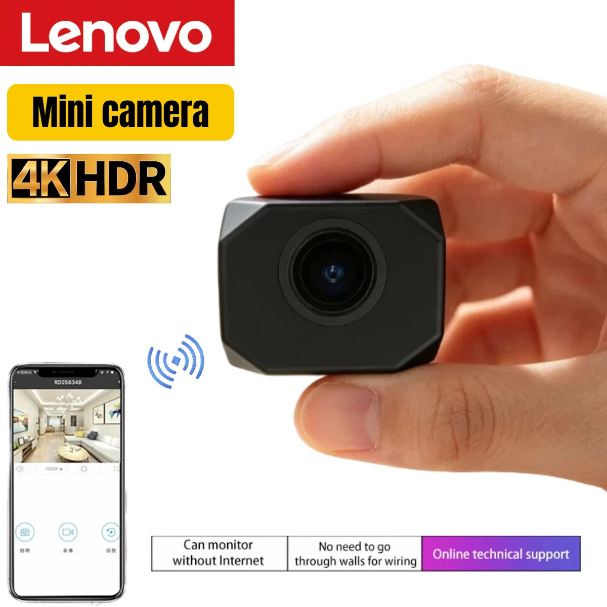 Lenovo Mini Camera 4K Surveillance Security Mini Video Cam Night Vision Motion Detect Camcorder Mini Cam Monitor Smart Home