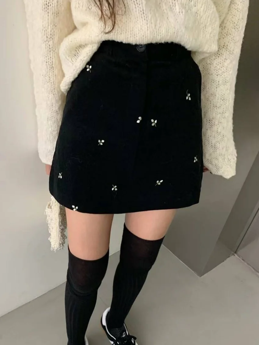 

Мини-юбки с цветочным принтом в стиле ретро Alien Kitty, вельветовые зимние женские уличные одежды с высокой талией, 2025 облегающие облегающие офисные женские повседневные юбки