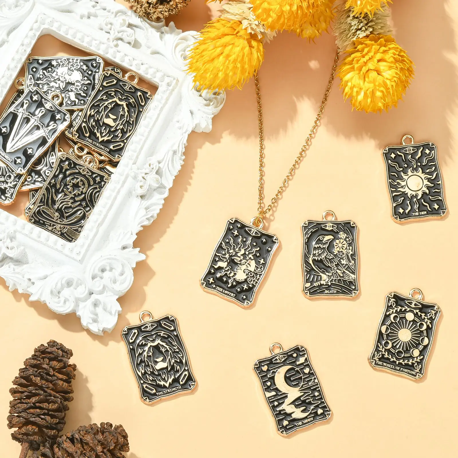 PandaHall 20 Stück 10 Stile Legierung Emaille-Anhänger Tarot-Charms Rechteckige Anhänger für Schmuckherstellung – Detail 6