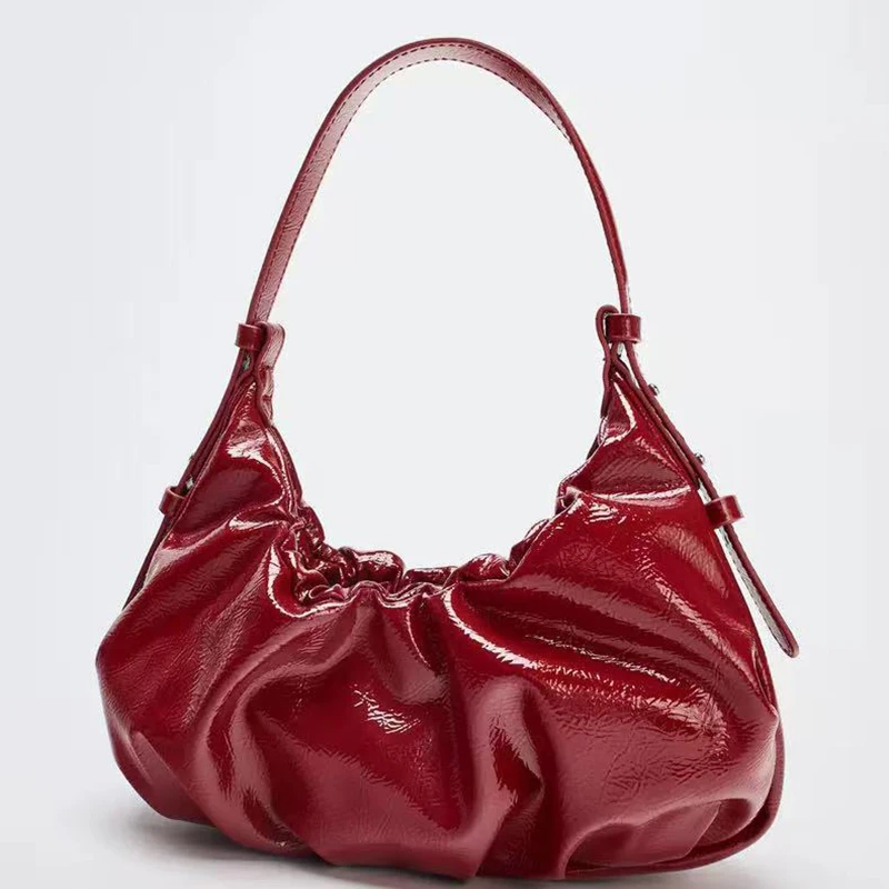 

Luxury Oil Wax Pu Leather Shoulder Crossbody Bags Fashion Ruched Women Handbags Designer Metal Handle Hand Bag Tote Purses