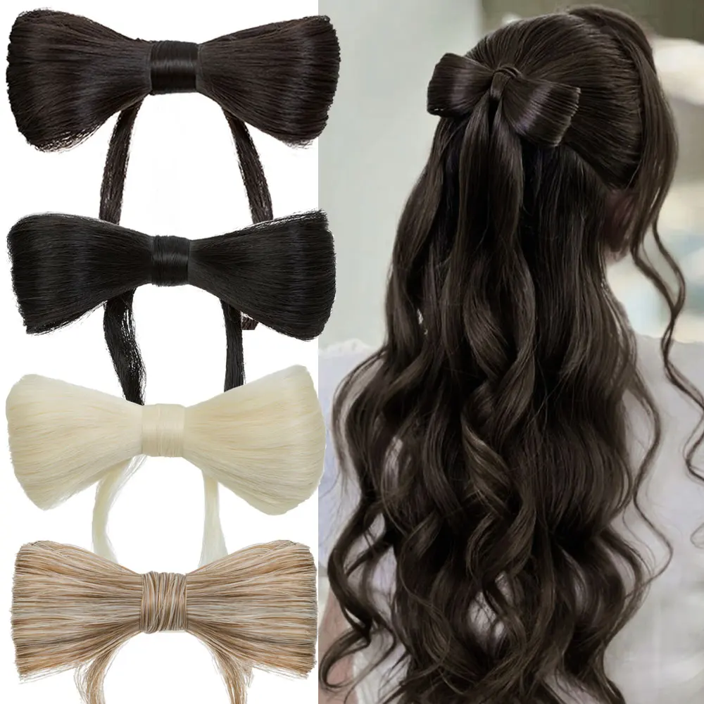 

Snoilite Elegant Bowknot Hair Claw Clip Synthetic Ponytail Extensions Bowknot Pony Tail Hairpiece Natural Black Brown Blonde Mix