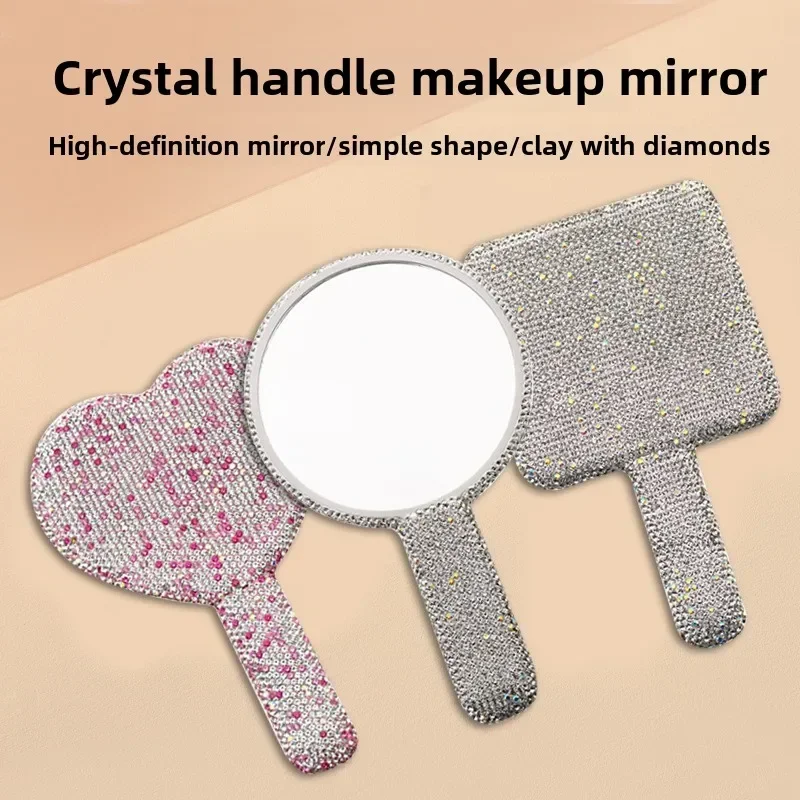 Diamant wimperverlenging draagbare make-upspiegel hartvorm make-up make-upspiegel met handvat handspiegel make-upspiegels