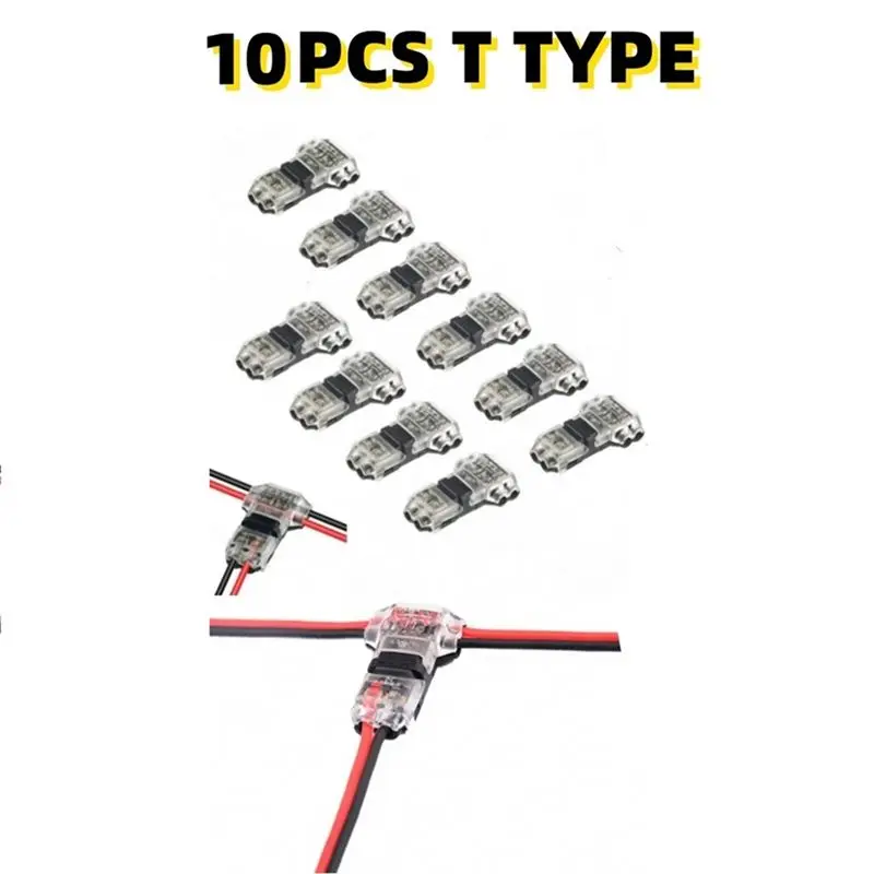 DT17 10Pcs T Type Wire Connector, 2 Pin T Tap Wire Splice Connectors, No Stripping Low Voltage Wire Splitter