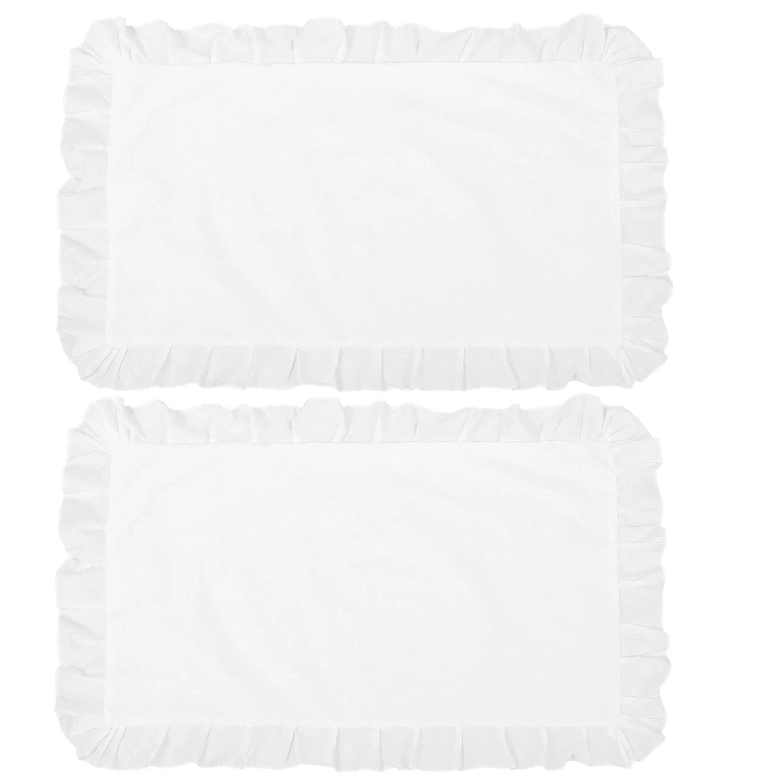 1Pair White Cotton Pillowcase Ruffled Design Smooth Texture Breathable Pillow Cover Decorative Household Bedding Cushion Cover