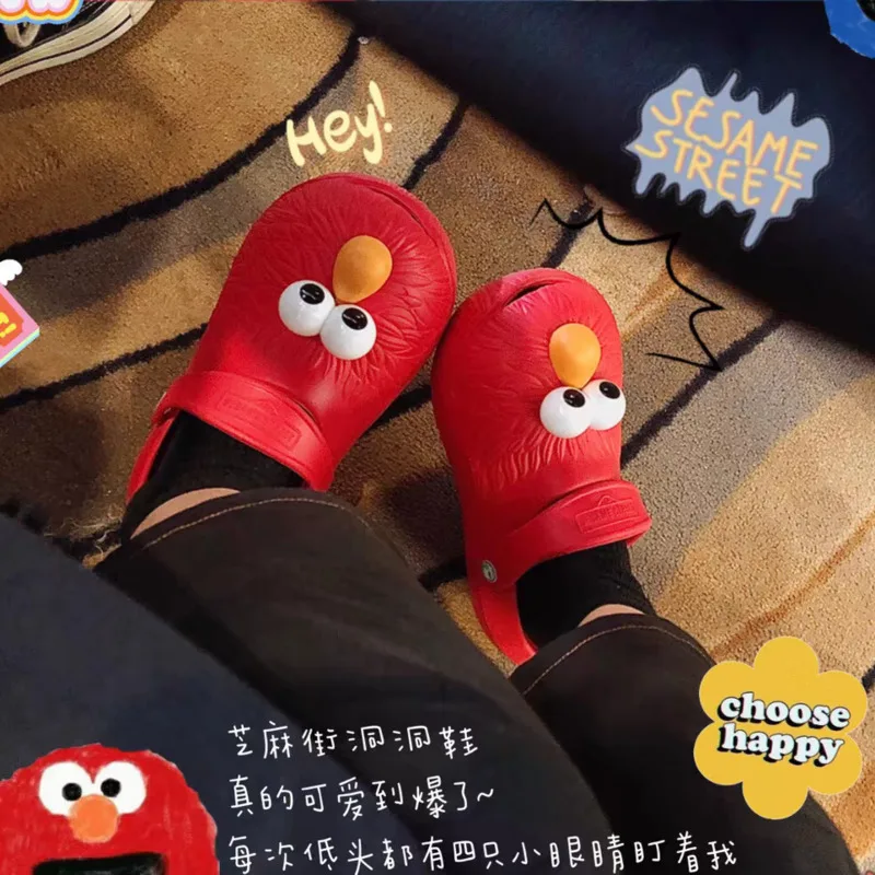 Miniso Sesame Street Cute Slipper PVC Anti-slip Casual Garden Shoes Hollow Out Beach Style Flat Thick Sole Home Sandal For Women