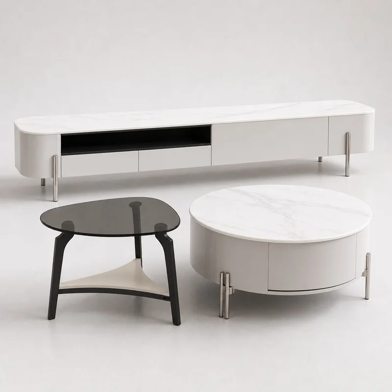 Movable mirror marble countertop wooden frame coffee table, suitable for living room furniture, easy to use