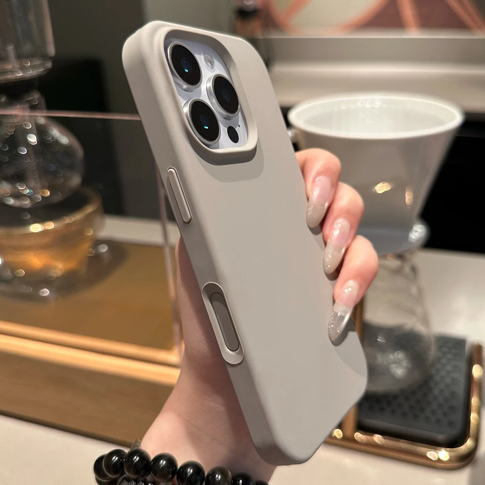 Titanium Gray Camera Control Button Genuine Liquid Silicone Case for iPhone 16 Pro Max Plus Full Shockproof Soft Phone Cover