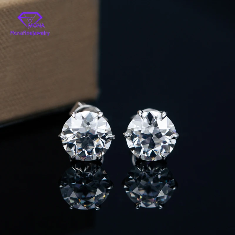 

Wholesale VVS Factory 14K Gold 2Carat Round Moissanite Stud Earrings For Men Women Fine Jewelry