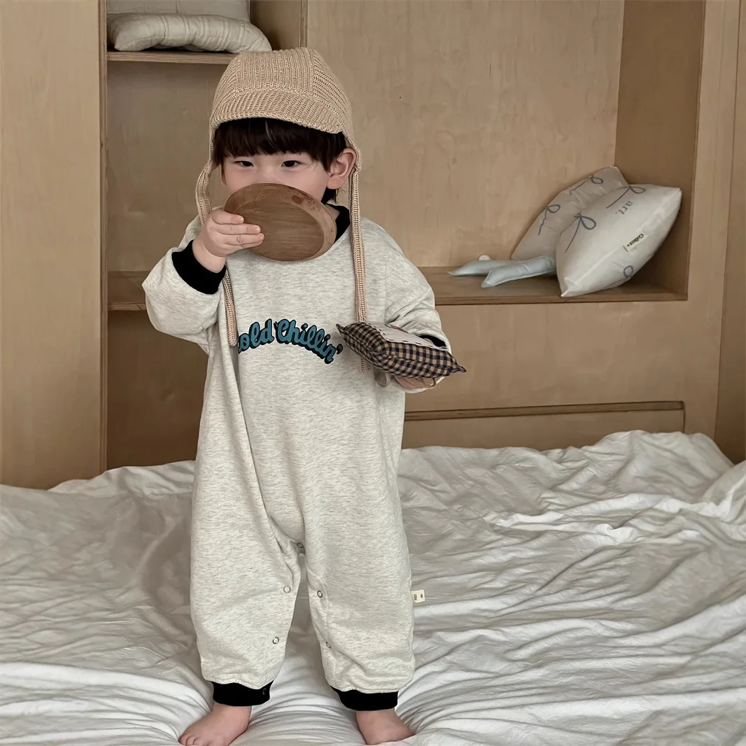 

2026 Spring New Baby Long Sleeve Letter Print Romper Cotton Infant Boy Girl Casual Loose Jumpsuit Newborn Clothes 0-24M