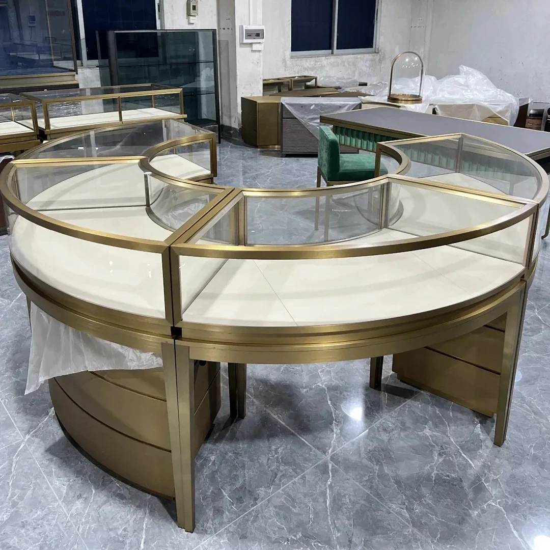 Luxury Custom Jewellery Display Furniture Watch Showcase Table Island Showcase Jewelry Watch Shop Glass Jewelry Kiosk