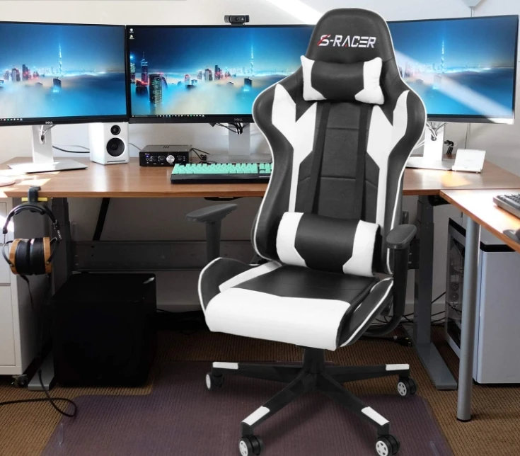 Gaming, Office Chair High Back Computer Chair Leather Desk Chair Racing Executive Ergonomic Adjustable Swivel