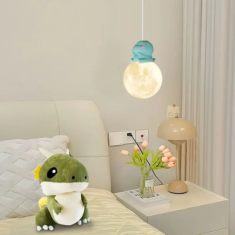 Romantic Children\'s Room Pendant Lamps Resin Dog Monkey Dinosaur Piggy Animal Light Kids Boy Bedroom Bedside Hanging Lights