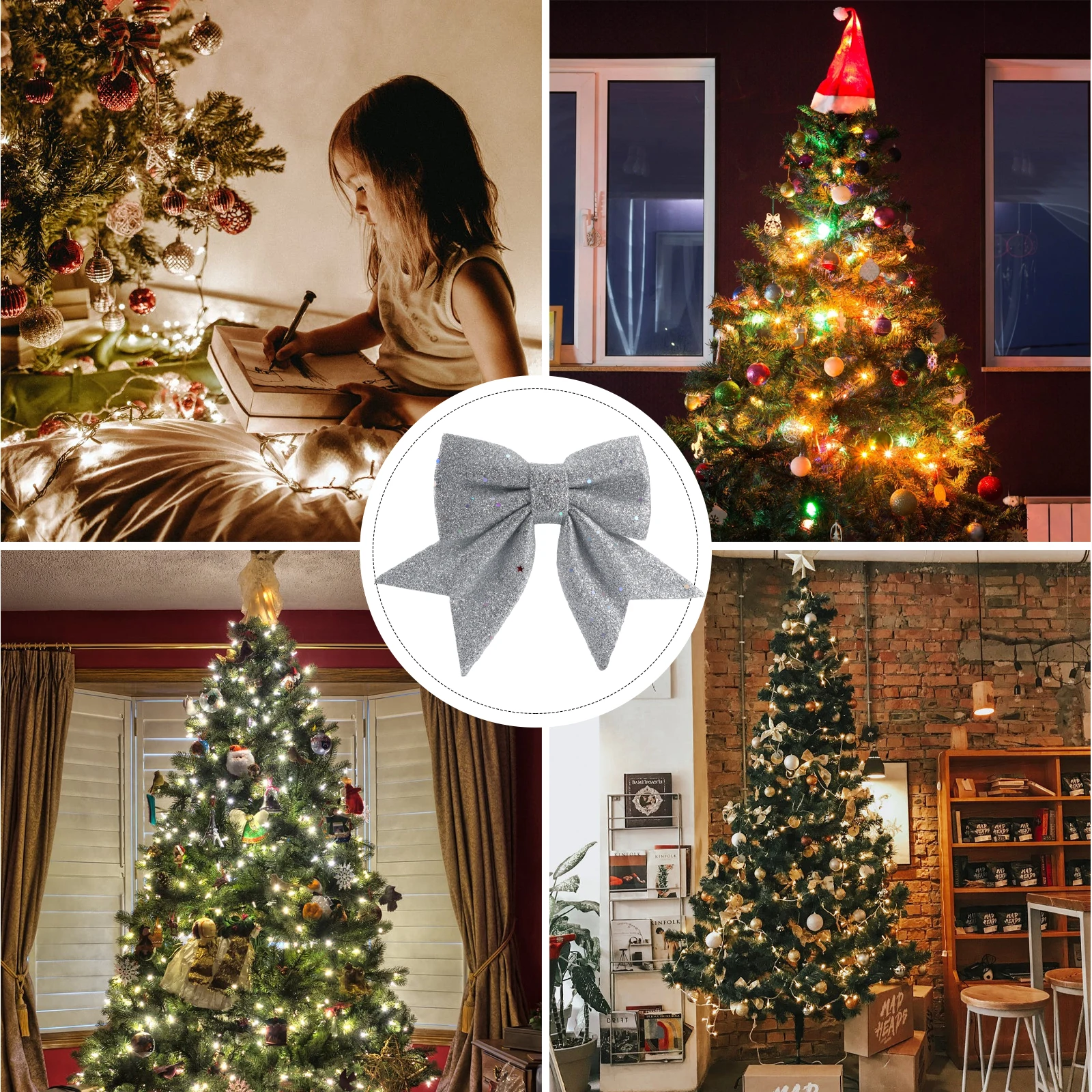 

Bow Decoration Ornaments Glitter Topper Tree Bows Stocking Decorating DIY Party Decorations Seasonal Decorative Small Christmas