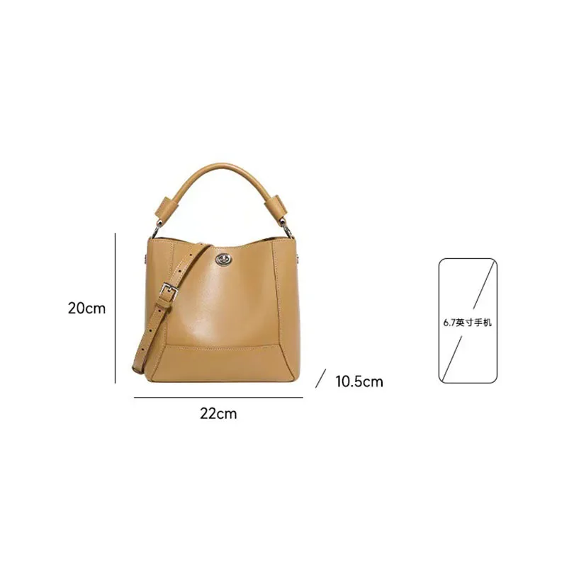 2024 New Bucket Bag Cowhide Single Shoulder Women\'s Tote Soft Leather Large Capacity Mother Pack Simple Fashion Crossbody Bag