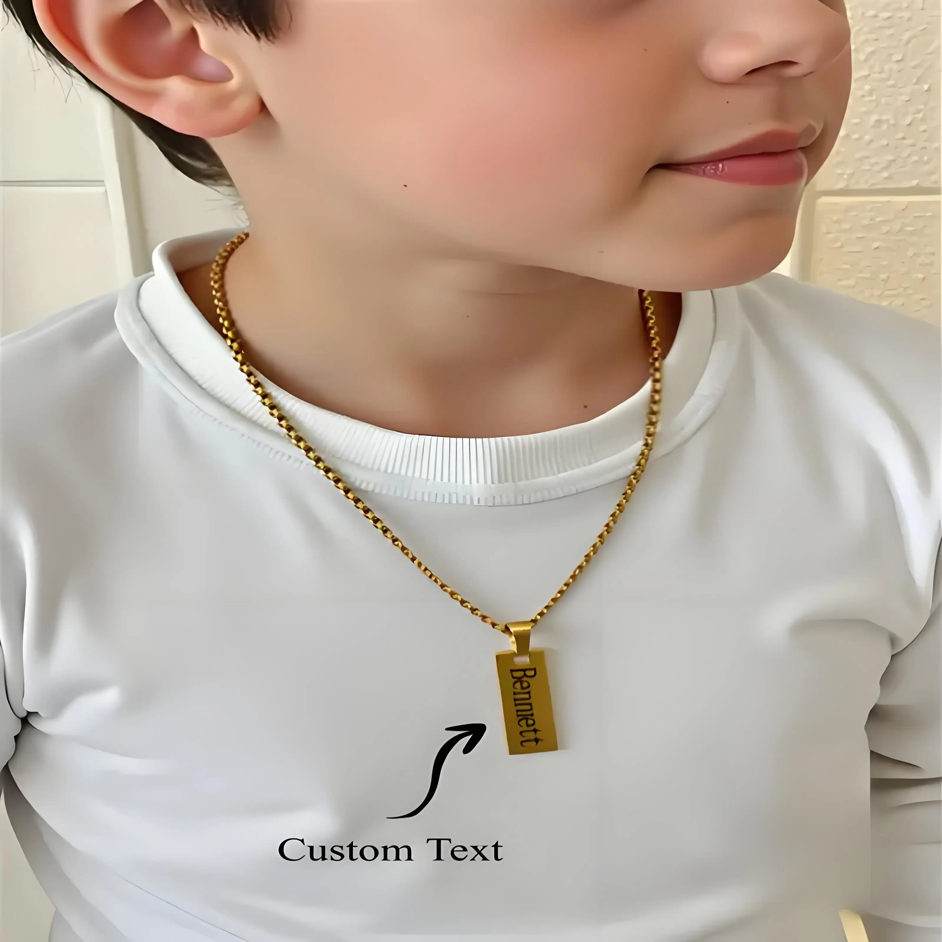 Gold - Plated Custom Boy Name Necklace with Engraved Rectangle Pendant, Perfect Birthday & Back - to - School Gift for Kids