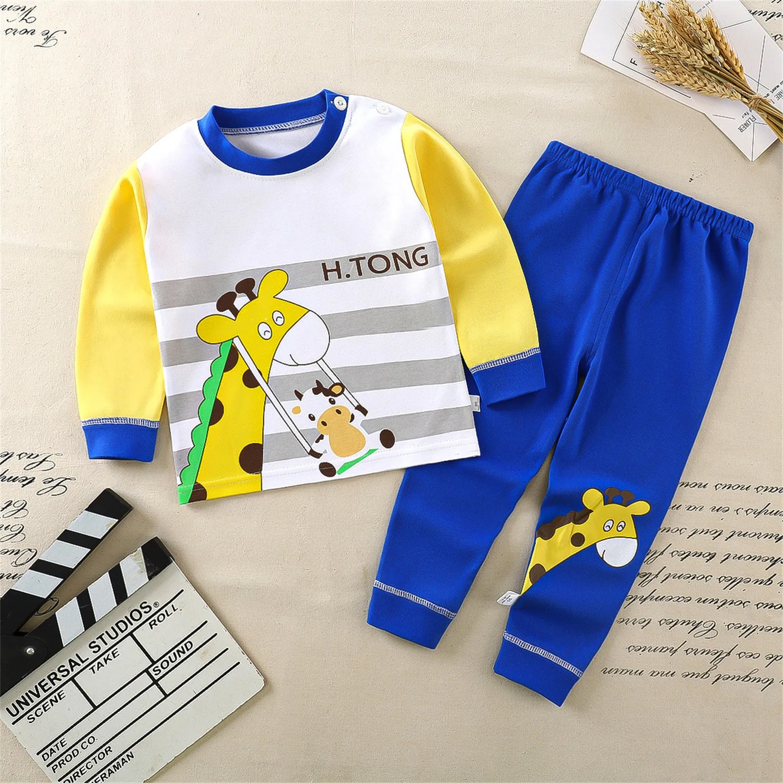 2024 New Toddler Kids Boys Girls Long Sleeve Pajamas Cartoon Tops Pj’s Pants Infant Newborn Baby Autumn Cotton Sleepwear Pajamas