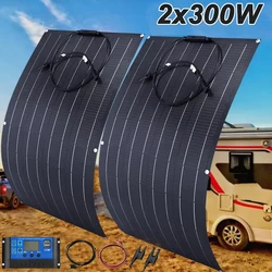 600W 300W Flexible Solar Panel Portable Solar Cell Energy Charger DIY Connector for Smartphone Charging Power System Car Camping