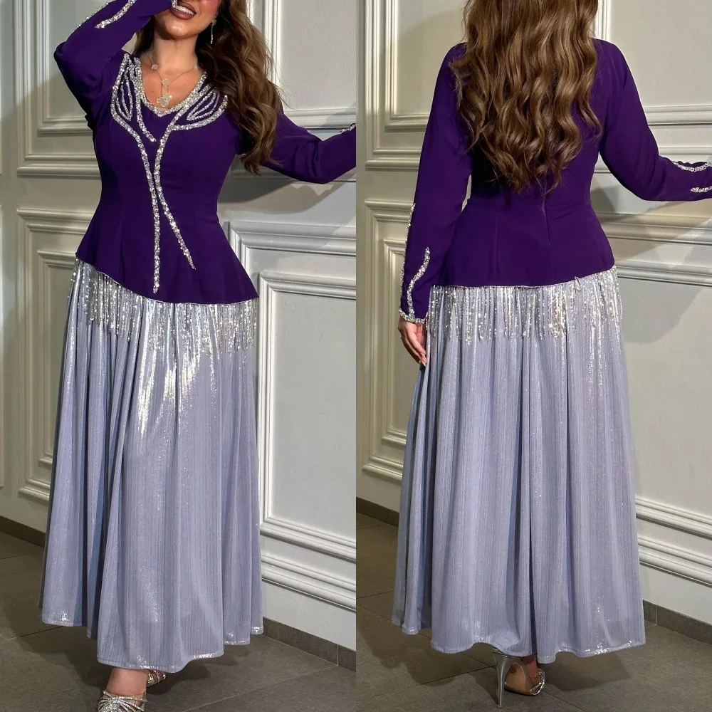 

Customized Jersey Tassel Rhinestone Graduation A-line V-neck Bespoke Occasion Gown Midi Dresses