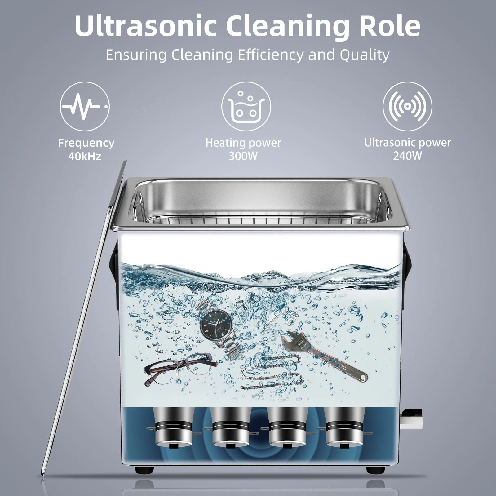 ACMESONIC Ultrasonic Cleaner 10L with Heater Degas Sonic Cleaning for Lab Jewelry Parts Bike Coin Dental