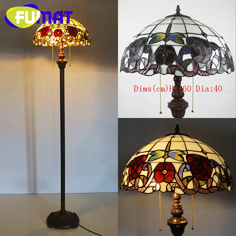 FUMAT Tiffany American Pastoral Style Rose Floor Lamp Hotel Guest Room Bedroom Restaurant Bar Decor Bedside lamp tripod lamp