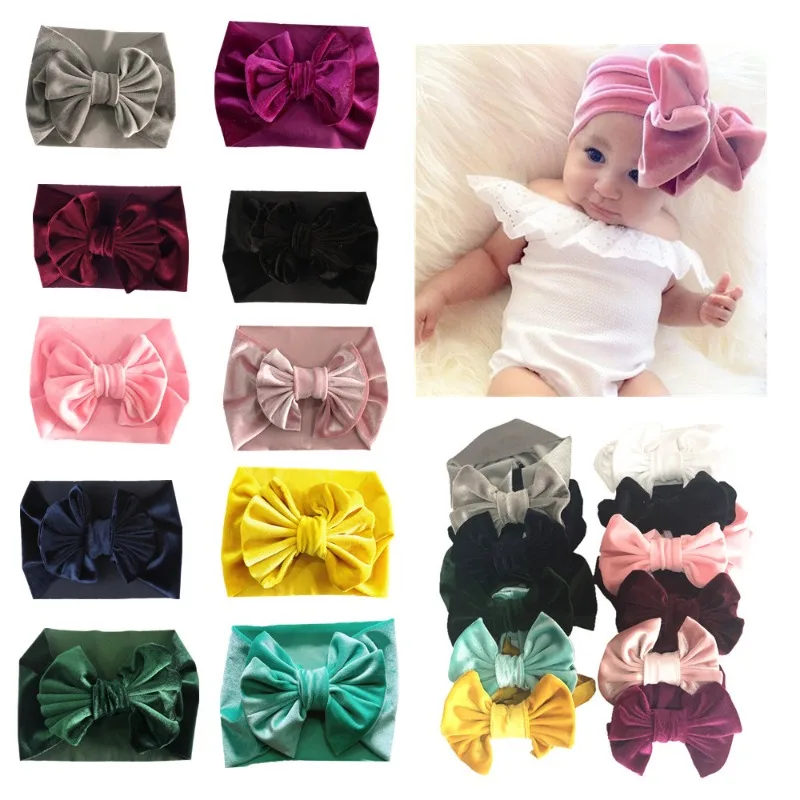 Cute Bows Baby Headband Soft Elastic Golden velvet Baby Girl Hair Bands For Newborn Infant Turban Headwear Baby Hair Accessories