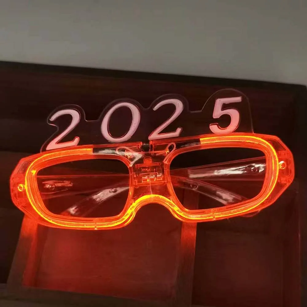 

LED Glow 2025 Happy New Year Glow Glasses Number Letter Photographic Ornaments 2025 LED Glow Glasses Colorful Plastic
