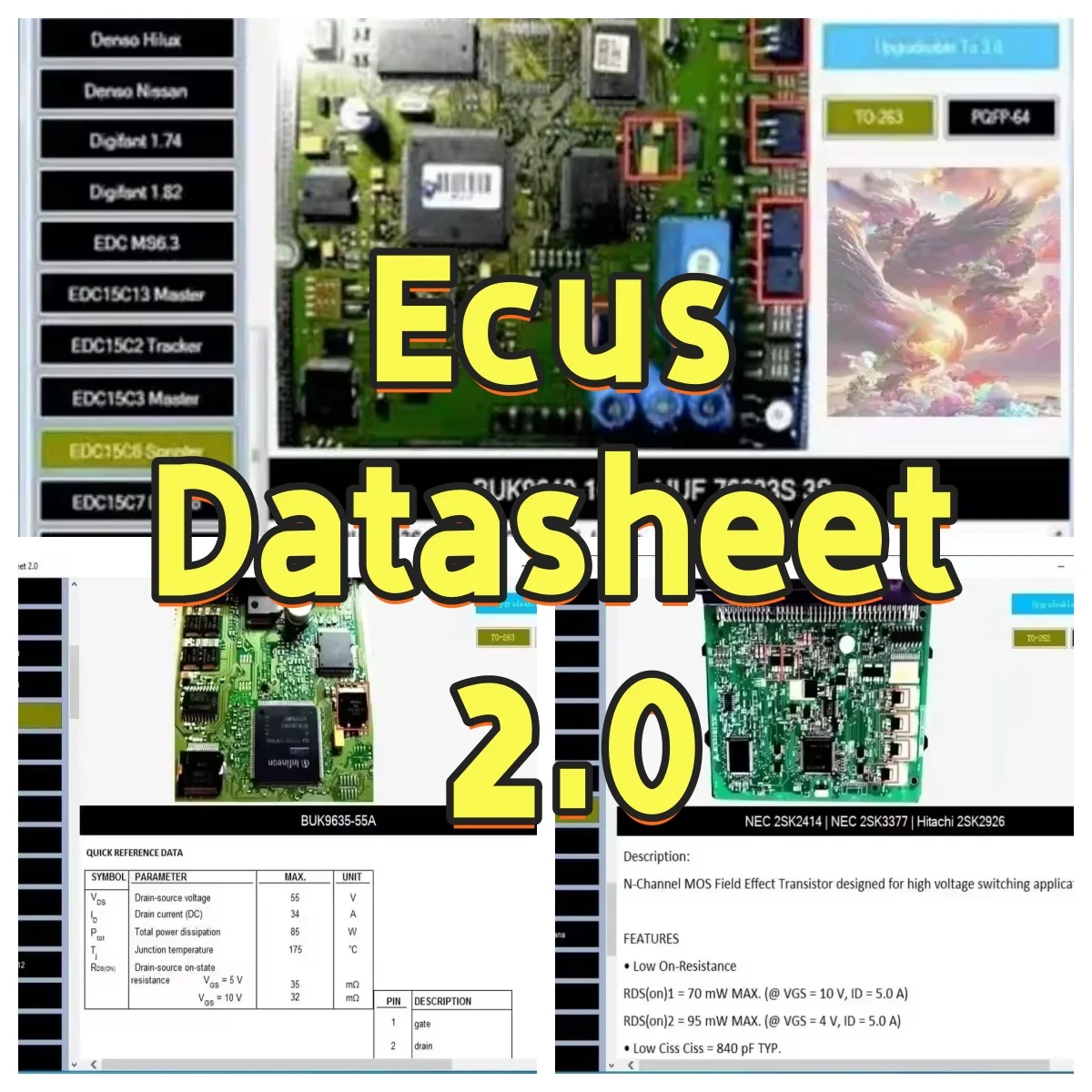 Ecus Datasheet 2.0 ECU Repair Software PCB Schematics with Electronic Components of Car ECUs and Additional Information